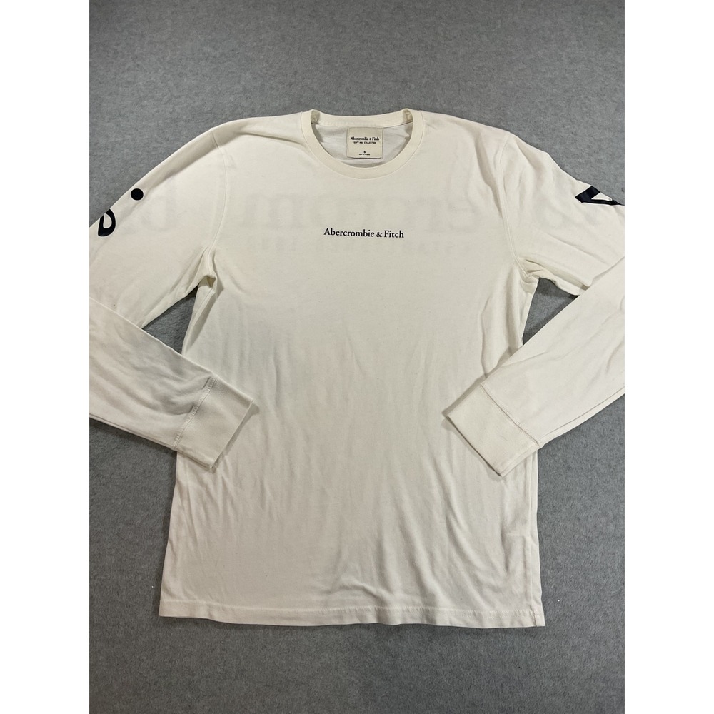 Abercrombie & Fitch Mens Small Cream Long Sleeve Logo T-Shirt Soft A&F 2416